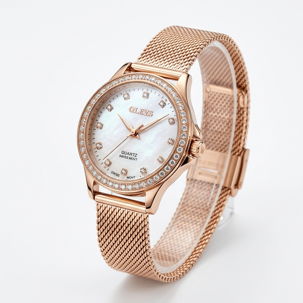 Olevs Elegant Diamond-Studded Quartz
